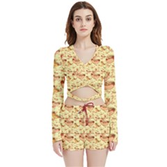 Hot-dog-pizza Velvet Wrap Crop Top And Shorts Set by nate14shop