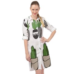 Succulents Long Sleeve Mini Shirt Dress