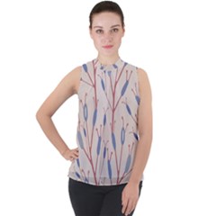 Abstract-006 Mock Neck Chiffon Sleeveless Top