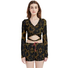 Star-of-david Velvet Wrap Crop Top And Shorts Set by nate14shop