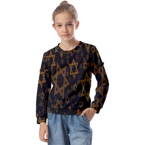 Star-of-david Kids  Long Sleeve Tee With Frill  by nate14shop