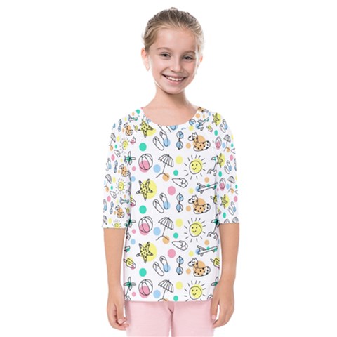 Drawing Pattern Kids  Quarter Sleeve Raglan Tee by artworkshop