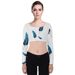 Feather Bird Velvet Long Sleeve Crop Top by artworkshop