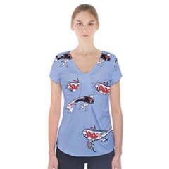 Fish Carp Koi Koi Short Sleeve Front Detail Top by artworkshop