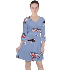 Fish Carp Koi Koi Quarter Sleeve Ruffle Waist Dress by artworkshop