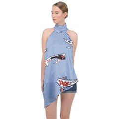 Fish Carp Koi Koi Halter Asymmetric Satin Top by artworkshop