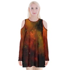 Space Science Velvet Long Sleeve Shoulder Cutout Dress by artworkshop