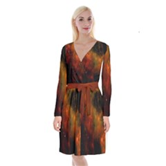 Space Science Long Sleeve Velvet Front Wrap Dress by artworkshop