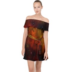Space Science Off Shoulder Chiffon Dress by artworkshop