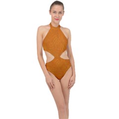 Orange Halter Side Cut Swimsuit by nate14shop