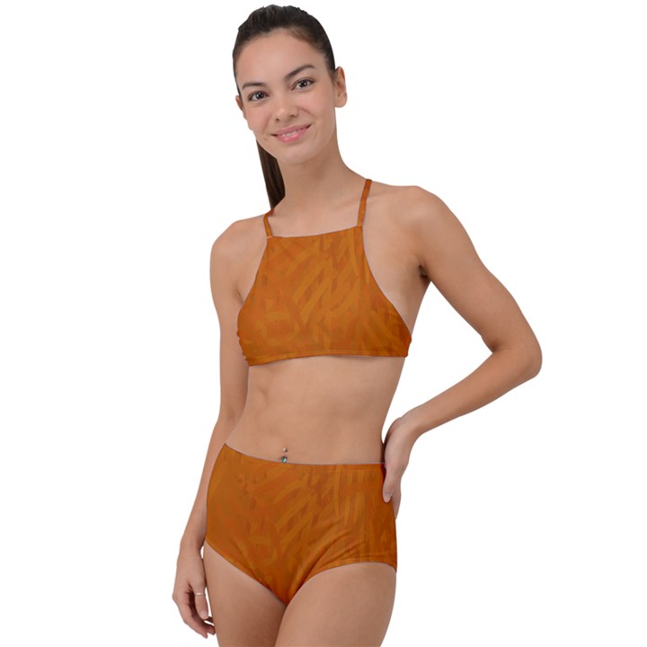 Orange High Waist Tankini Set