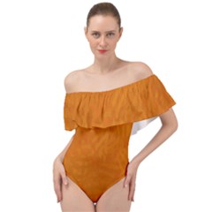 Orange Off Shoulder Velour Bodysuit 