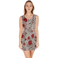 Cream With Cherries Motif Random Pattern Bodycon Dress