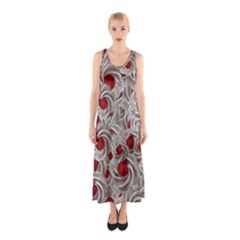 Cream With Cherries Motif Random Pattern Sleeveless Maxi Dress