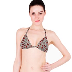 Cream With Cherries Motif Random Pattern Bikini Top