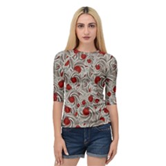 Cream With Cherries Motif Random Pattern Quarter Sleeve Raglan Tee