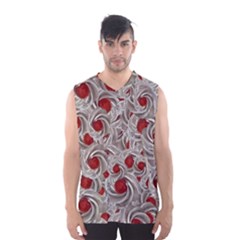 Cream With Cherries Motif Random Pattern Men s Basketball Tank Top