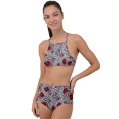 Cream With Cherries Motif Random Pattern High Waist Tankini Set by dflcprintsclothing