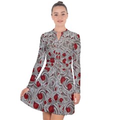 Cream With Cherries Motif Random Pattern Long Sleeve Panel Dress