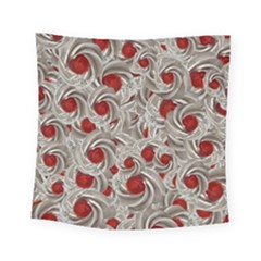 Cream With Cherries Motif Random Pattern Square Tapestry (Small)