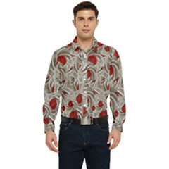 Cream With Cherries Motif Random Pattern Men s Long Sleeve  Shirt