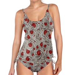 Cream With Cherries Motif Random Pattern Tankini Set