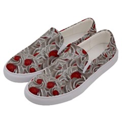 Cream With Cherries Motif Random Pattern Men s Canvas Slip Ons