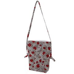 Cream With Cherries Motif Random Pattern Folding Shoulder Bag