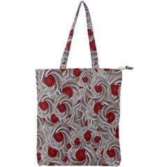 Cream With Cherries Motif Random Pattern Double Zip Up Tote Bag