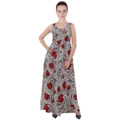 Cream With Cherries Motif Random Pattern Empire Waist Velour Maxi Dress