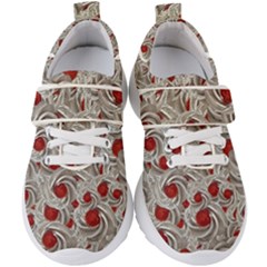 Cream With Cherries Motif Random Pattern Kids  Velcro Strap Shoes by dflcprintsclothing