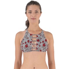 Cream With Cherries Motif Random Pattern Perfectly Cut Out Bikini Top