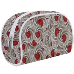 Cream With Cherries Motif Random Pattern Make Up Case (Large)