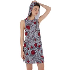 Cream With Cherries Motif Random Pattern Racer Back Hoodie Dress