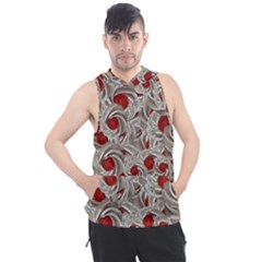 Cream With Cherries Motif Random Pattern Men s Sleeveless Hoodie