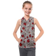 Cream With Cherries Motif Random Pattern Kids  Sleeveless Hoodie