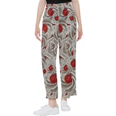 Cream With Cherries Motif Random Pattern Women s Pants  by dflcprintsclothing