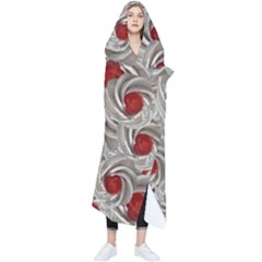 Cream With Cherries Motif Random Pattern Wearable Blanket