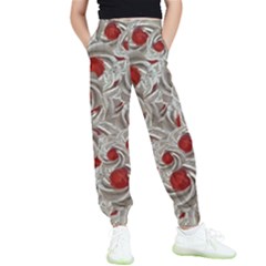 Cream With Cherries Motif Random Pattern Kids  Elastic Waist Pants