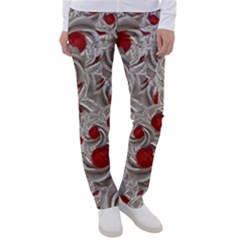 Cream With Cherries Motif Random Pattern Women s Casual Pants