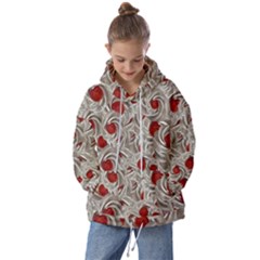 Cream With Cherries Motif Random Pattern Kids  Oversized Hoodie