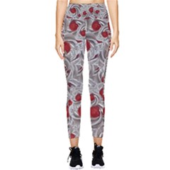 Cream With Cherries Motif Random Pattern Pocket Leggings 