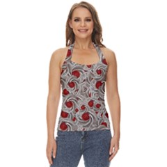 Cream With Cherries Motif Random Pattern Basic Halter Top