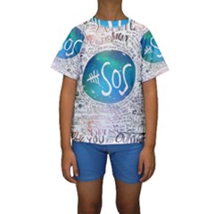 5 Seconds Of Summer Collage Quotes Kids  Short Sleeve Swimwear by nate14shop