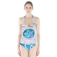 5 Seconds Of Summer Collage Quotes Halter Swimsuit by nate14shop