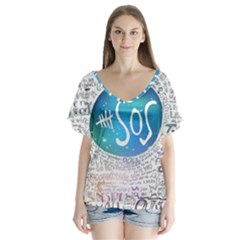 5 Seconds Of Summer Collage Quotes V-neck Flutter Sleeve Top by nate14shop