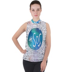 5 Seconds Of Summer Collage Quotes Mock Neck Chiffon Sleeveless Top by nate14shop