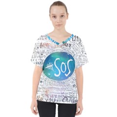 5 Seconds Of Summer Collage Quotes V-neck Dolman Drape Top by nate14shop