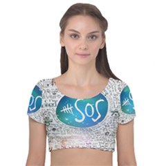 5 Seconds Of Summer Collage Quotes Velvet Short Sleeve Crop Top  by nate14shop