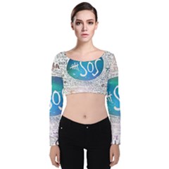 5 Seconds Of Summer Collage Quotes Velvet Long Sleeve Crop Top